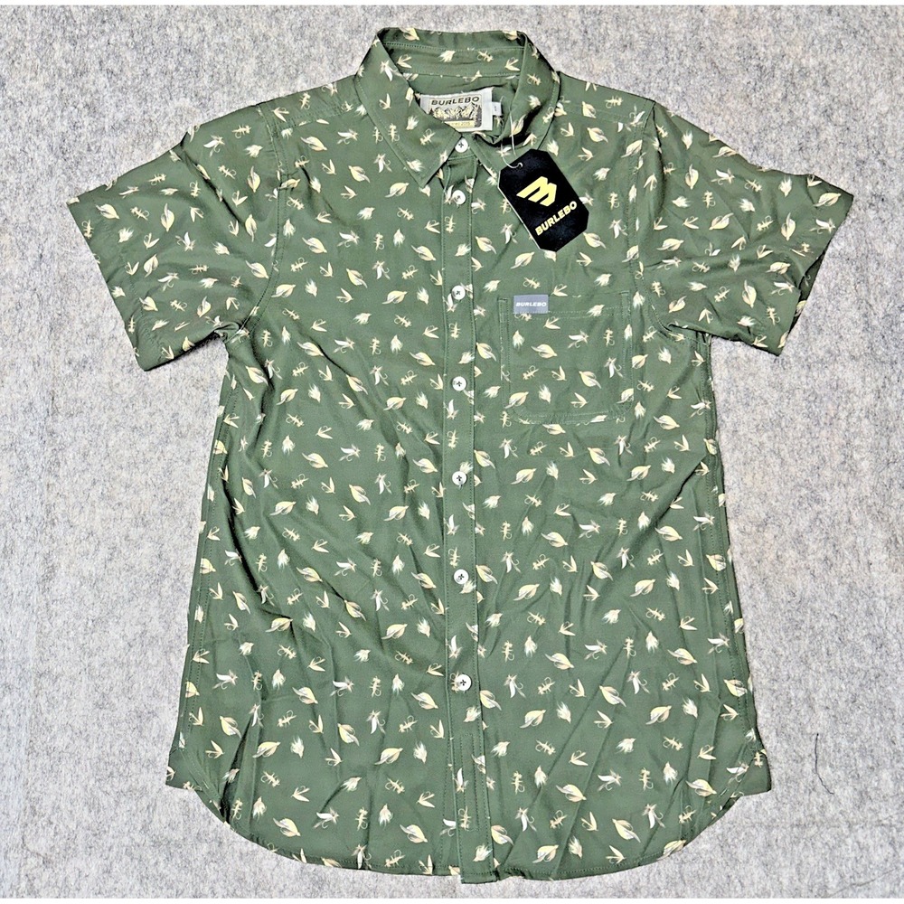 Burlebo Shirt Men Small Green Performance Short Sleeve Fly Fishing (2P-8)